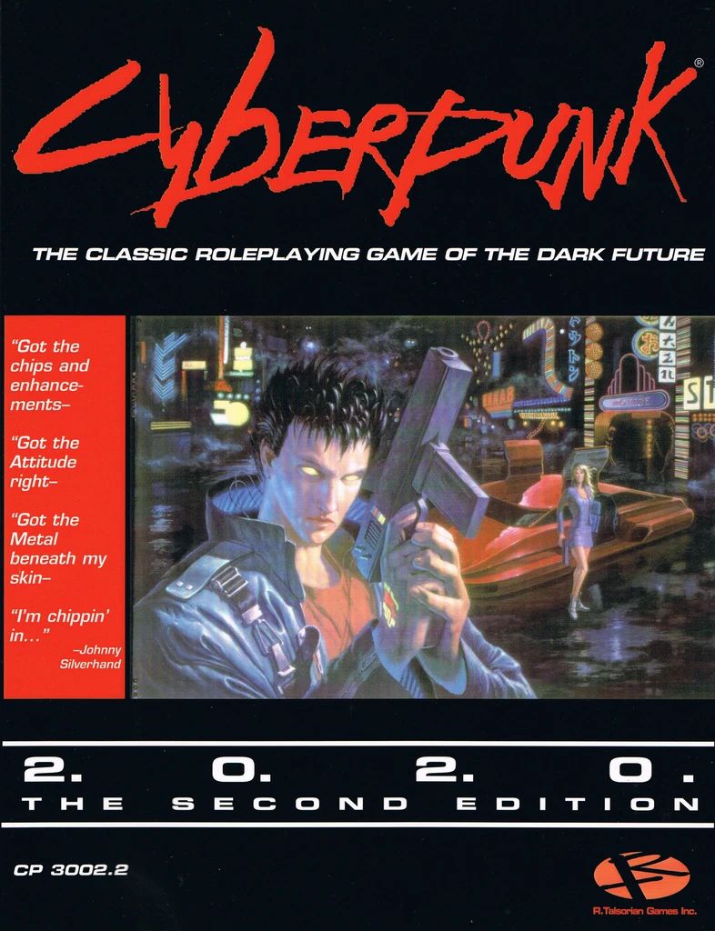 Cover of the long-forgotten tabletop game Cyberpunk 2020.