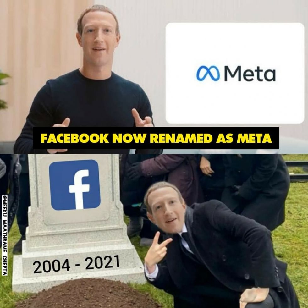 Zuckerberg standing atop the grave of Facebook.