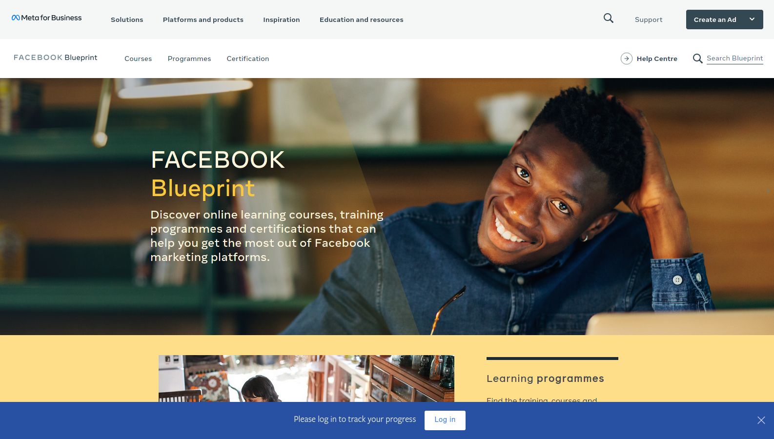 Facebook's catalogue of online courses for neophyte advertisers.